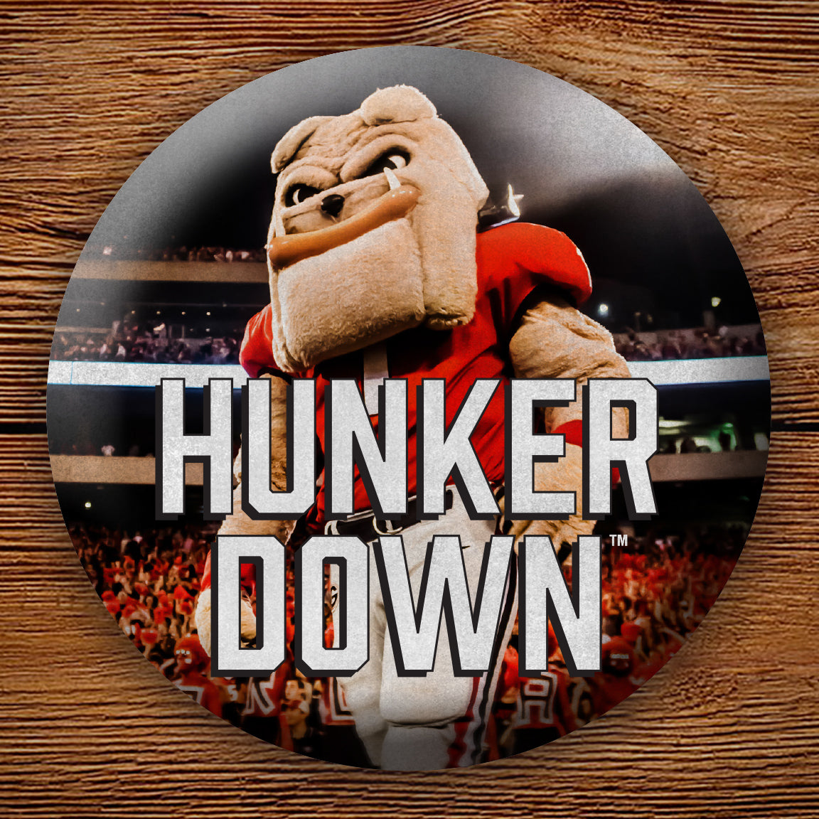 Hairy Dawg Hunker Down 3" Pin-Back Button - Georgia Bulldogs Wholesale