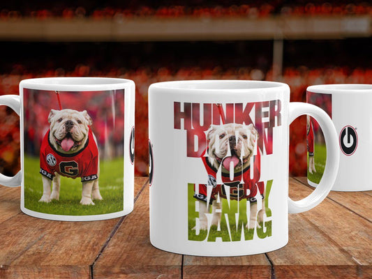 Uga X Football Mascot "Hunker Down" Motivational Mug - Photo Coffee Mug - Wholesale - WRIGHT PHOTO